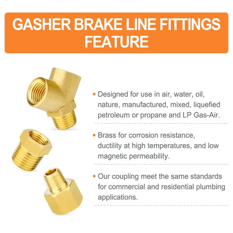 Brass pipe fitting tee Y adapter three way with one male branch and two female NPT ports shown with features and benefits listed