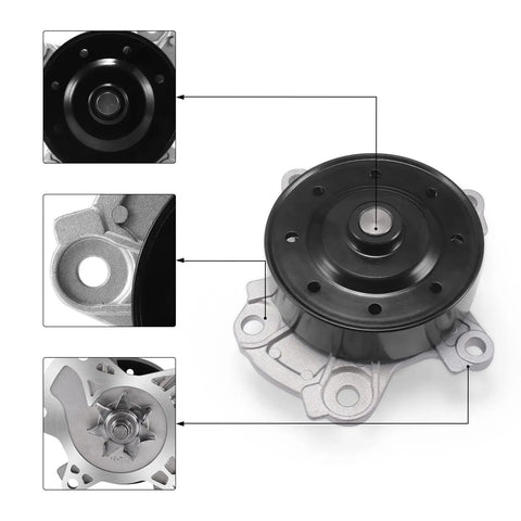 Premium Water Pump Solid Direct Replacement For Toyota Corolla And Camry 2009 To 2019 2ZR FE 1 8L Engine showing detailed components.