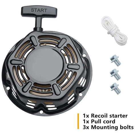 Recoil Starter Assembly with pull cord and bolts for Generators 196cc to 224cc, fits Champion 3500 4000 4500 Watt Gens, Ryobi, Predator.