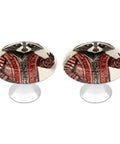 2 Pack Super Slick Red Raccoon Painted Drawer Knobs With Hella Tough 1.1 Inch Stainless Steel Base Round Cabinet Handles And Dresser Pulls To Kick Up Your Kitchen Cupboard Or Closet Decor, round knobs with raccoon design.