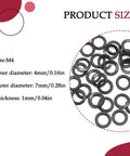 No Flex 100 Piece Set Of M4 Wedge Locking Washers Made From Tough Heavy Duty Black 65 Manganese Steel With A Double Sided Grip For Construction And Home Fixes size details including inner and outer diameters.