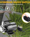 Tiny But Mighty Portable Water Transfer Pump 1/10 HP 330 GPH 115 Volt With On Off Switch And Hose Kit highlighting switch feature