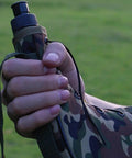 Hand holding big capacity outdoor water bottle with oxford cloth canteen design, leakproof and rugged for camping, hiking, and backpacking
