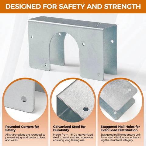 16 Gauge Galvanized Stud Shoes For 2x Studs With 6.25 Inch Height And 1.5 Inch Width, Fits Up To 2 3/8 Inch OD Pipes, Thicker Higher Reinforcement For Weakened Studs