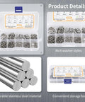Massive 480-Piece Stainless Steel Lock Washer Kit M2–M12 With Storage Box, 9 Sizes, Spring Lock Washers, Heavy-Duty, Rust-Resistant 304 Grade For Auto, Furniture, And DIY Repairs. Assorted 304 stainless steel lock washers in storage box