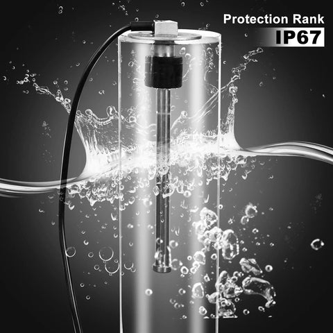 Hefty 316 Stainless Steel Fuel Level Sender With Plug And Play Installation For Marine Boat Truck And Car Gas Or Water Tanks shown in water with IP67 rating.
