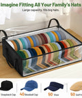 Thick Double Wide Hat Storage Boxes For Baseball Caps Hold Up To Eighty Snapbacks With Zippered Dust Covers, showcasing colorful caps.