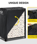 4Ft Firewood Rack Cover Made With 600D Heavy Duty Oxford shown with design features of buckled flap and rain handle