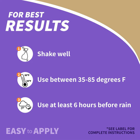 Application instructions for Repels All Animal Repellent Ready To Use Spray 32 Oz showing shaking and temperature guidelines
