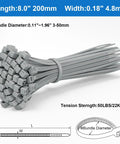 100 Pack 8 Inch Self Locking Nylon Cable Ties Heavy Duty Multipurpose 0.18 Inch Wide With 50 Lb Tensile Strength Gray