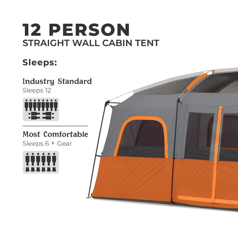 Spacious 12 Person Cabin Tent For Family Camping With Multiple Rooms Carry Bag Weather Resistant Design Center Height 86 Inches
