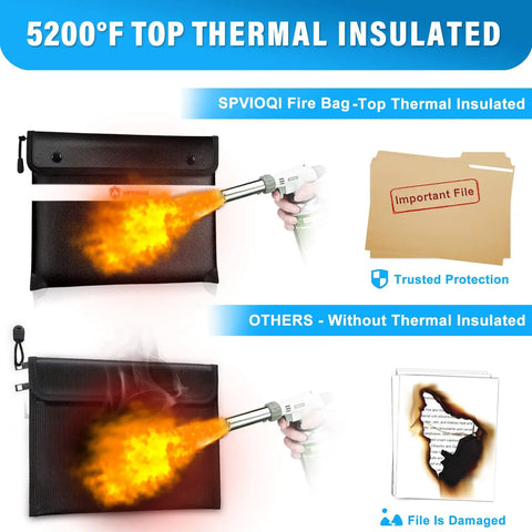 Comparison of Ultimate 5200F Fireproof Document Bag with heat insulation and others, showing thermal protection and file safety.