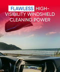 Heavy Duty One Gallon Windshield Washer Fluid With Tough Bug And Tar Blasting Blend For Darn Clean Streak Free Glass On Your Favorite Road Warrior Family Ride in car interior with ocean view.