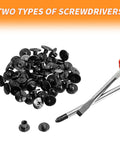 Grab Boss Chicago Screws For Book Binding And Riveting A Gang Size Pack Of 50 M4X8mm Slotted Dual Head Binding Screws With Black Finish and screwdrivers.