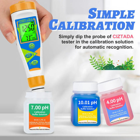 pH Calibration Solution Kit Four 50 mL Bottles With Buffers 7.00 4.00 And 10.01 For pH Meter Calibration Easy Immersion