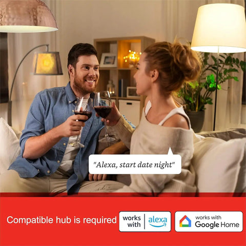 Couple using Zigbee Smart Light Bulbs 8 Pack With Hub Required For Your Smart Home Works With SmartThings And Echo Devices