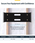 Heavy Duty 4U Wall Mount Network Rack Featuring No Sweat Assembly For Shallow Servers Switches And Patch Panels With Clean Cable Clearance and Rock Solid 44 Pound Hold in Matte Black, showing wall-mounting bracket with stud alignment.