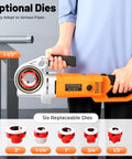 Badass Electric Pipe Threader Kit 1/2 To 2 Inch With 6 Dies Plus 2300W Copper Motor, showing optional standard dies and tool detail.