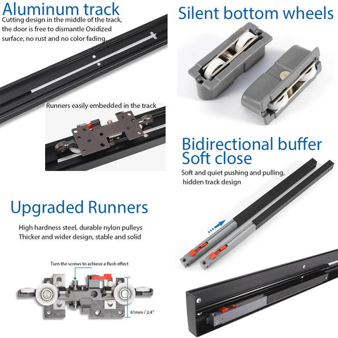 Concealed Sliding Barn Door Hardware And Track With Floating Wall Mount And Double Soft Close For Ultra Quiet Smooth Operation