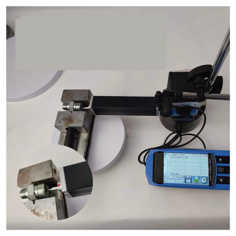 Portable Split Design Surface Roughness Tester With Boss Level Digital Profilometer measuring metal conditions with split probe setup.