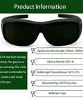 Top Shelf Laser Safety Glasses With Od Four Plus Filtering And Smooth Vision For Lab Crews Looking For Heavy Duty Eye Shield Gear With No Sweat Protection Today, front view with black frame.