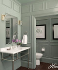 Bathroom with Alturas Gold 1 Light Sconce In A Medium Size Dimmable Wall Light With Transitional Style for ambient lighting.