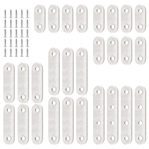 Heavy Duty Stainless Steel Flat Straight Brace Kit with 28 Brackets and Screws Four Sizes Mending Plates for Wood Projects
