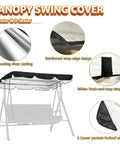 Replacement Canopy Top For Patio Swing 65x45 75x45 78x47 85x45 Outdoor with reinforced edges and UV block design