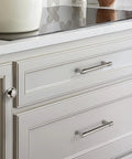 Top Tier Polished Nickel Cabinet Pulls Center To Center 3-3/4 Inch 96Mm Gang Pack 10 on white cabinets with smooth design.