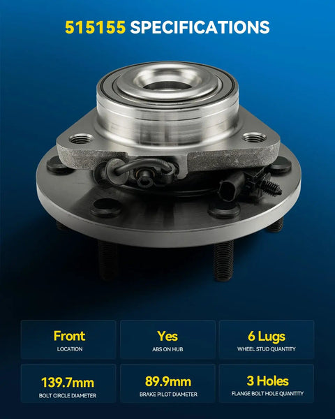 Built Like A Tank Front Wheel Hub Assembly For Nissan Titan And Armada 4WD 2012 To 2015 showing detailed specifications, heavy duty design.
