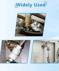 Heavy Duty Inline Water Filter For Washing Machines With Multi Stage Sediment Strainer And Stainless Steel Mesh Plus Triple Layer Fine Cotton installed in various plumbing setups.
