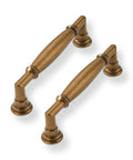 2 Pack 3-3/4 Inch Center Hole Antique Brass Cabinet Pulls Solid Zinc Alloy Handles for cabinets, kitchens, and bedrooms.