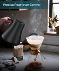 Pouring coffee with Gooseneck Electric Kettle With Precise Temperature Control Within One Degree Fahrenheit, Ebony Black