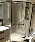 Heavy Duty Glass Shower Hinge 2 Pack Featuring 180 Degree Rotation And Solid Clamp For Serious Bathroom Upgrades That Are Rustproof Built Different And Dead Simple To Install Without Breaking A Sweat in modern bathroom with glass shower.