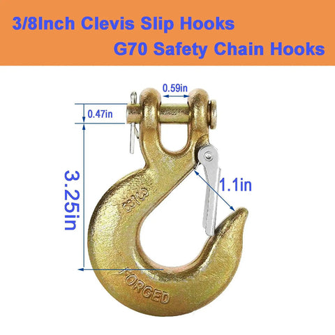 4 Pack Clevis Slip Hook Three Eighths Inch With Safety Latch G70 Forged Steel Heavy Duty Chain Hooks For Trailer Receiver