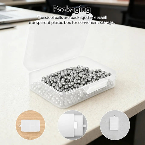 600 Pack 5Mm Precision Stainless Steel Balls 304 Grade Rust Proof Mini Bearings With Tweezers in a transparent storage box.