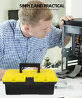 Totally Nifty Portable Plastic Toolbox With Heavy Duty Buckle And Comfy Grip Designed For Mechanics Tool Storage And Everyday Gear Hauling Needs Easy To Use on a desk with a technician