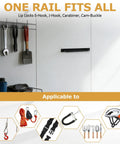 Wall showing 2 Pack Aluminum Tie Down Hanger Wall Mount Organizer with tools hanging, rust proof lightweight storage rack.