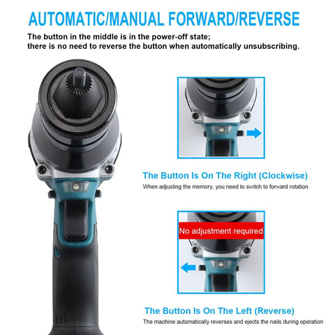 Detail view of Slick Cordless Automatic Riveter Packed With Rugged 5.2Ah Battery Portable Electric Rivet Gun Kit controls and settings.