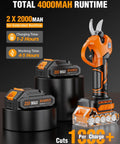 Beefy Electric Pruning Shears With 1.5 Inch Cutting Diameter Cordless Pruner with two 21V 2000mAh batteries and orange design