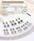 G23 Titanium 5 mm Cz Flatback Earrings Featuring Secure Screw Back 20 Gauge Posts hypoallergenic studs with various colored gems.