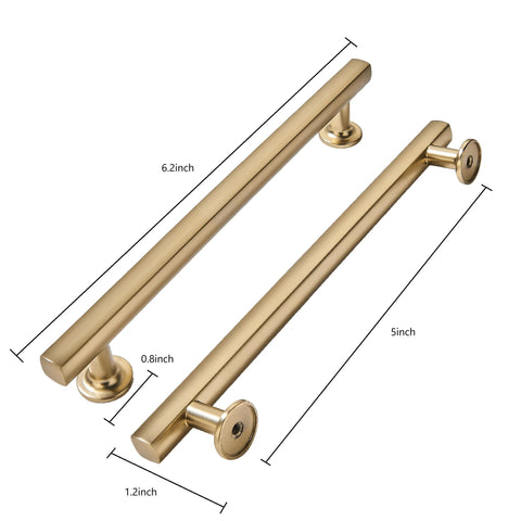 10 Pack 5 Inch Center To Center Champagne Bronze Satin Brass Cabinet Pulls Heavy Duty Solid Hardware shown with measurements