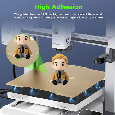Heavy Duty Flexible Pei Build Plate For 3D Printers 265X300Mm showcasing high adhesion with printed model on a printer.