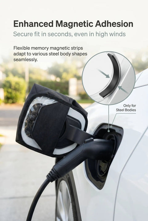 Straight Up Solid EV Charger Cover Oxford Fabric All Weather Charging Port Protector Magnetic Seal on EV charging port