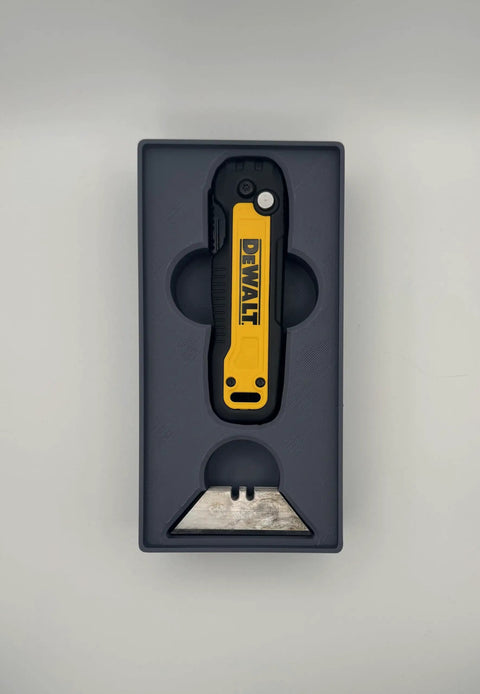 Ready Gridfinity Compatible Blade Holder Insert For DeWalt Retractable Utility Knife Organizer Tray 4x2 Unit In Dark Gray PLA