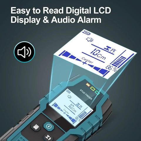 Skip The Guesswork With This Heavy Duty Wall Scanner And Electronic Stud Finder Auto Calibrating With A Crisp LCD Screen showing an easy-to-read display.