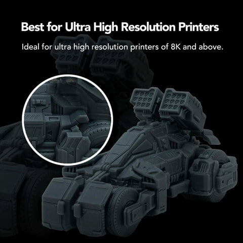 Top Shelf Graphite 3D Printing Resin Designed For 9K And 12K Ultra High Resolution Printers 405 Nm Uv Curing Photopolymer With Minimal Shrinkage Super Crisp Details And Butter Smooth Surface Finish In One Kilogram Pack, detailed miniature model fitting ultra high resolution printers.