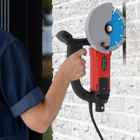 Professional 3000W Corded Circular Saw With Pure Copper Motor And 7000 RPM Water Cooled Wet Dry Cutting Machine dual handle in use on brick wall.