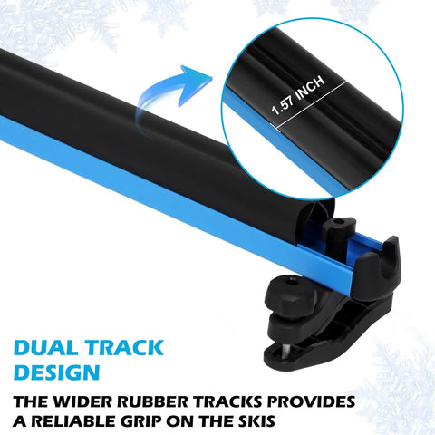 Close-up of dual track design on Heavy Duty Aluminum Roof Ski Rack With Secure Strap Carrier For Skis Snowboards And Paddleboards Universal Crossbar Fit.