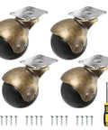 Smooth Operator 2 Inch Heavy Duty Double Ball Bearing Caster Wheels featuring brass accents, black treads, and mounting plates.